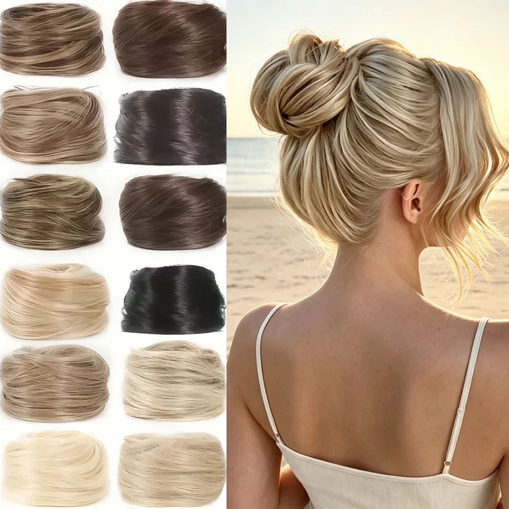 Synthetic Chignon Elastic Rubber Band Fake Hair Bun Clip in On Hair Tail Extension Updo Hair Piece Ponytail for Women