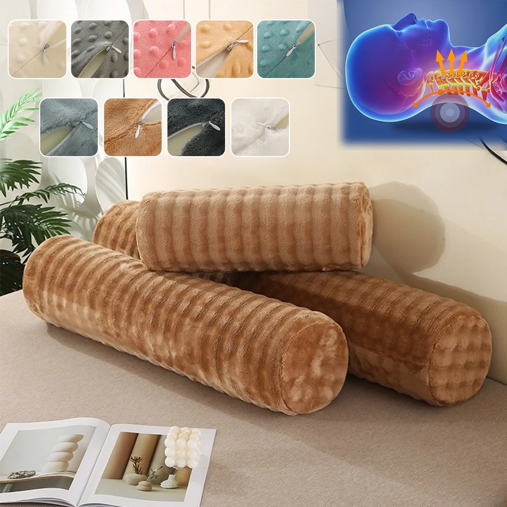 

Short Plush Cervical Neck Roll Pillow with Removable Cover Memory Foam Cushion Cylinder Round Pillows for Sleeping Support 성인쿠션