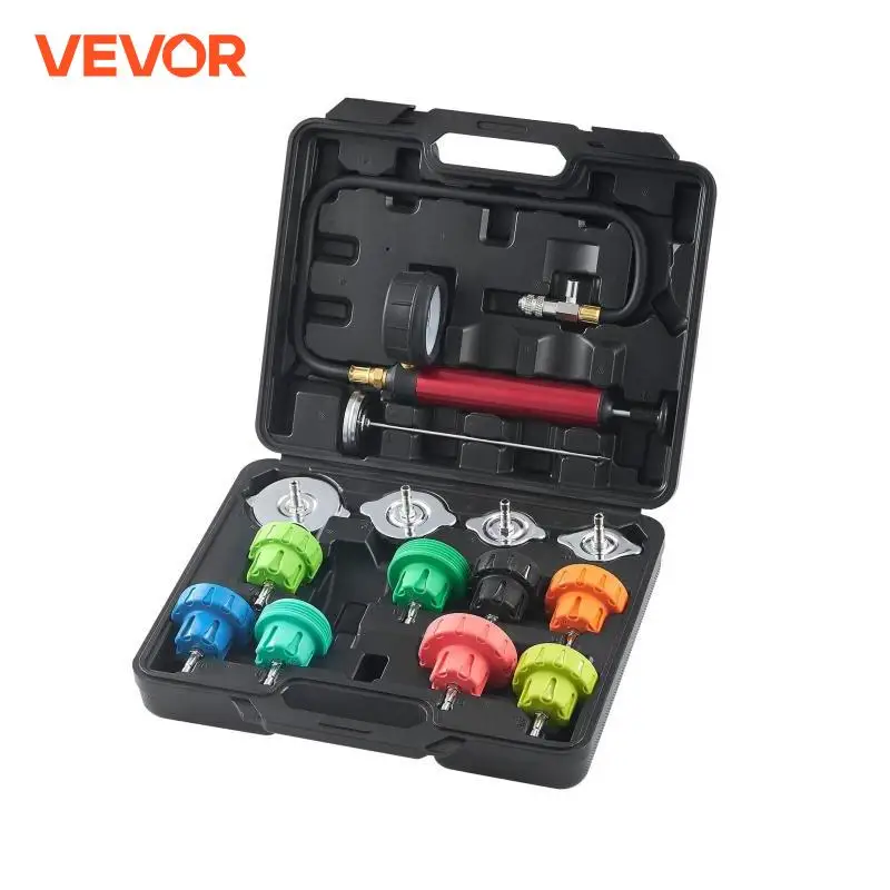 VEVOR Universal Radiator Pressure Tester Kit Manual Pump Color-coded Steel Test Cap Adapters Toolbox For Cars Motorcycles Trucks