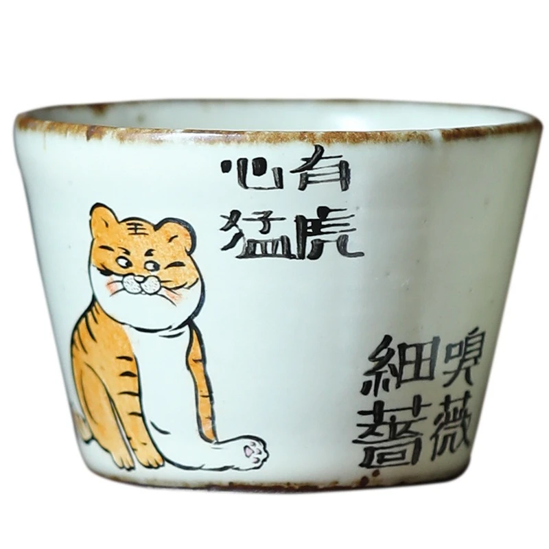 

Original hand-painted fat tiger master tea cup coarse pottery fun cute tiger opening large kung fu teacup