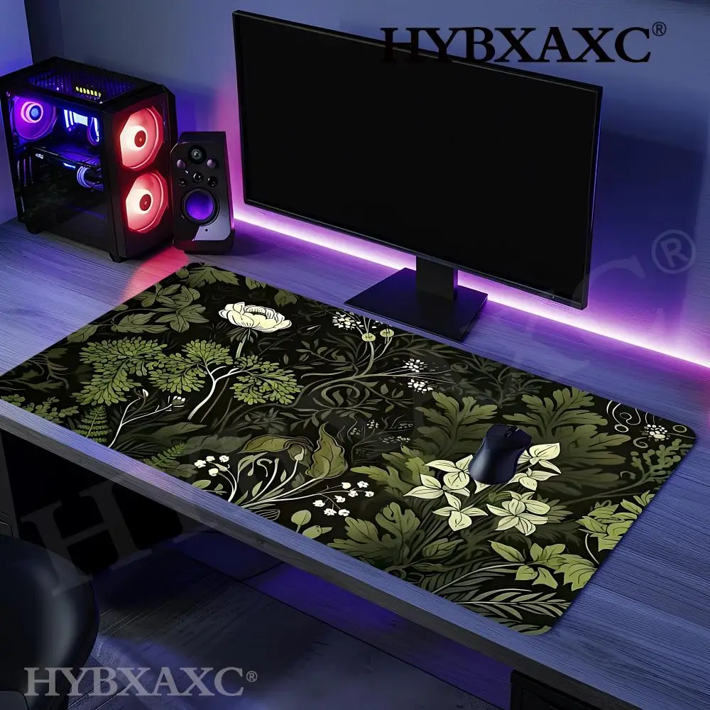 

HYBXAXC Botanical Green Floral Plant Mouse Pad Large Non-Slip Gaming accessories Mouse Mat Stitched Edges for Office and Home