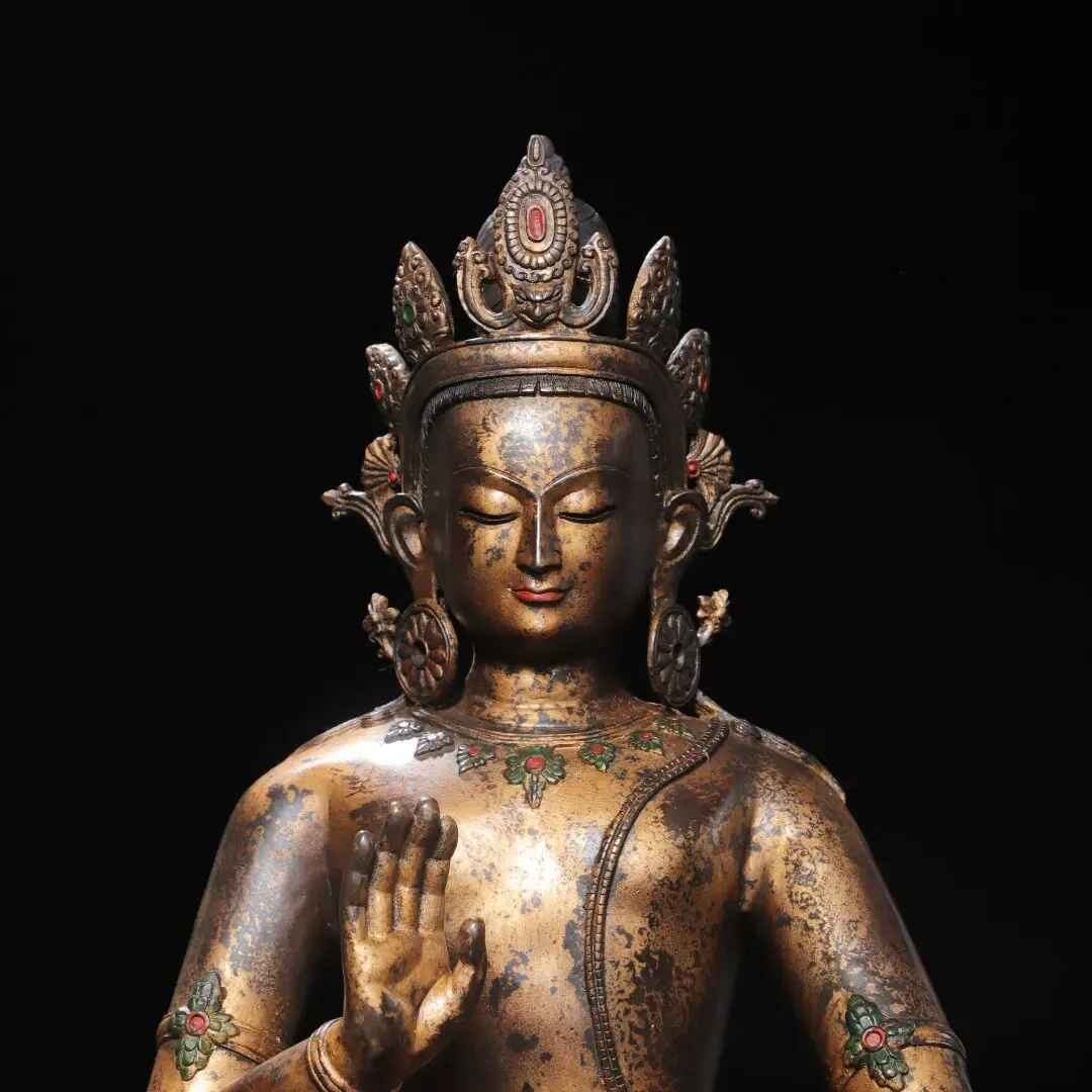 Large Brass Green Tara Buddha Statue Antique Gold Gilded – Temple Meditation Shrine Decor