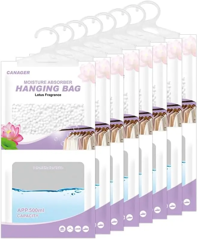 

Hanging Moisture Absorber, Lotus Fragrance Dehumidifier Bag, 8-Pack, Absorbs 12.5 oz, for Closet, Bathroom, Basement