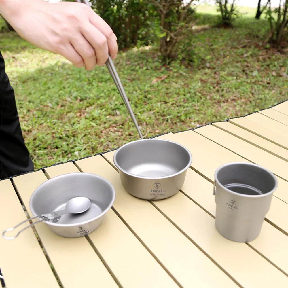 TOMSHOO 500ml Titanium Bowl Stackable Camping Bowl for Camping Hiking Travel