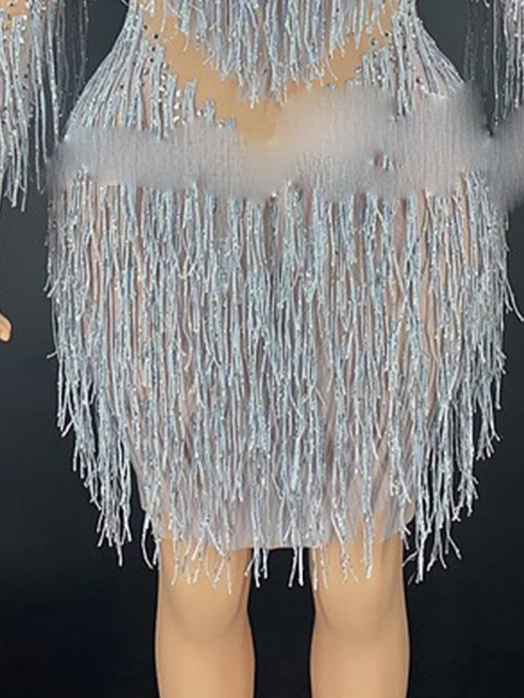 Hoge kwaliteit hete diamanten kwastje elastische jurk 2024 nieuwe mode aangepaste dameskleding