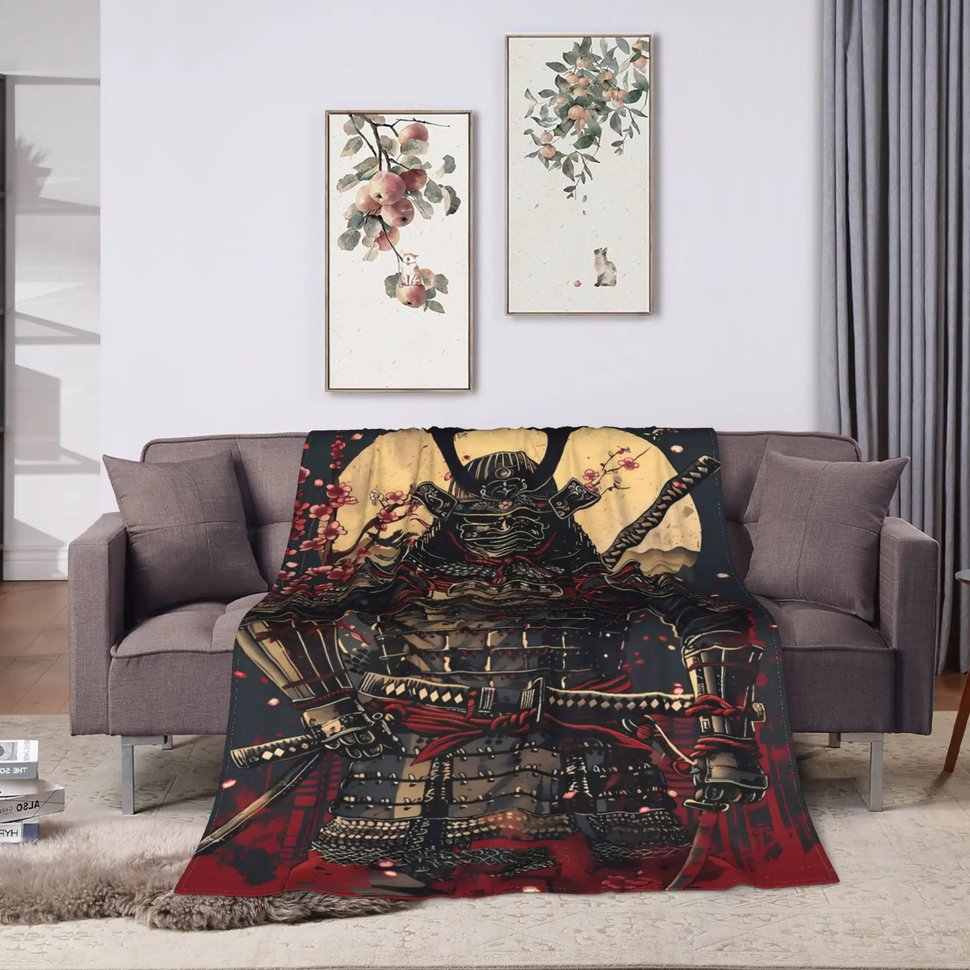 Japan Samurai Spirit Super Soft Blanket  Travel Plush Throw Blanket Novelty Couch Bed Flannel Bedspread Sofa Bed Cover