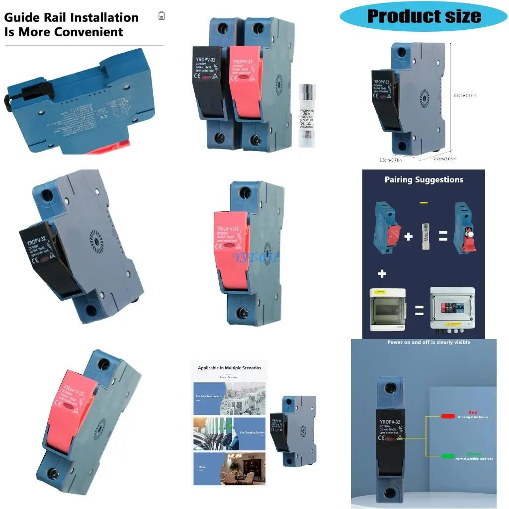 

E15A Solars Panel Fuses Holders 32A 1000V ABS Plastic Construction Overload Protecting
