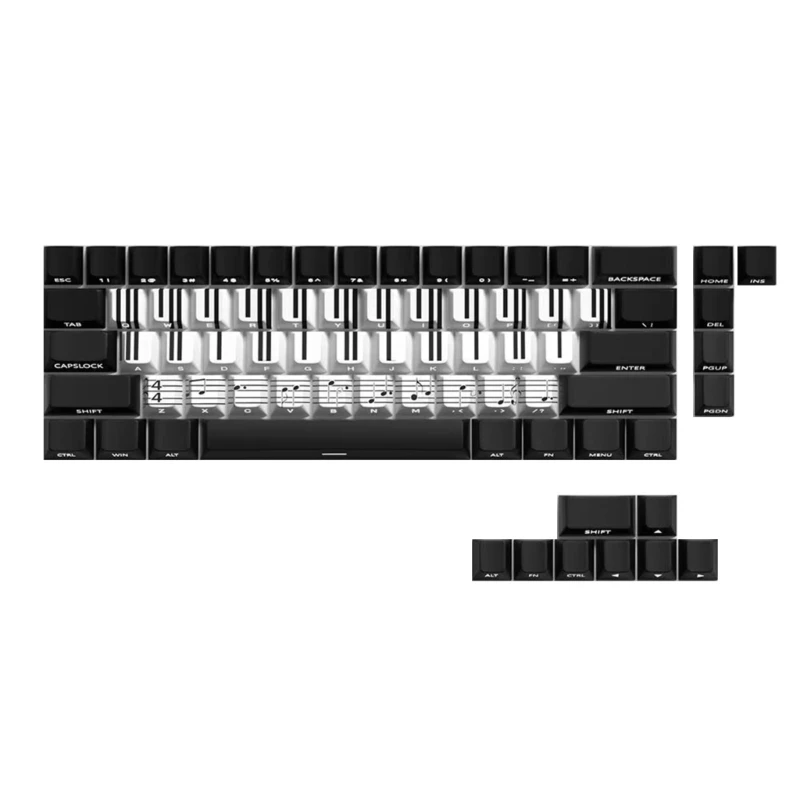 U55B 74Key Side Print Translucents Keycaps Original Profile Piano Theme Backlit Keycap for 60-68 Mechanical Keyboards