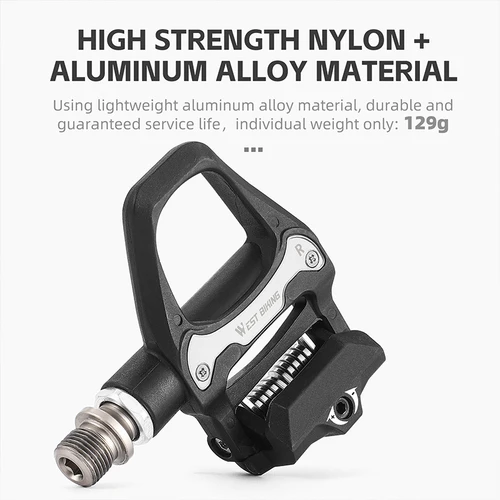 Imagen 2 del producto WEST BIKING-Pedal de bicicleta con bloqueo automático, sistema SPD profesional, Pedal de bicicleta de carretera con tacos, rodamiento DU ultraligero, accesorios para bicicleta