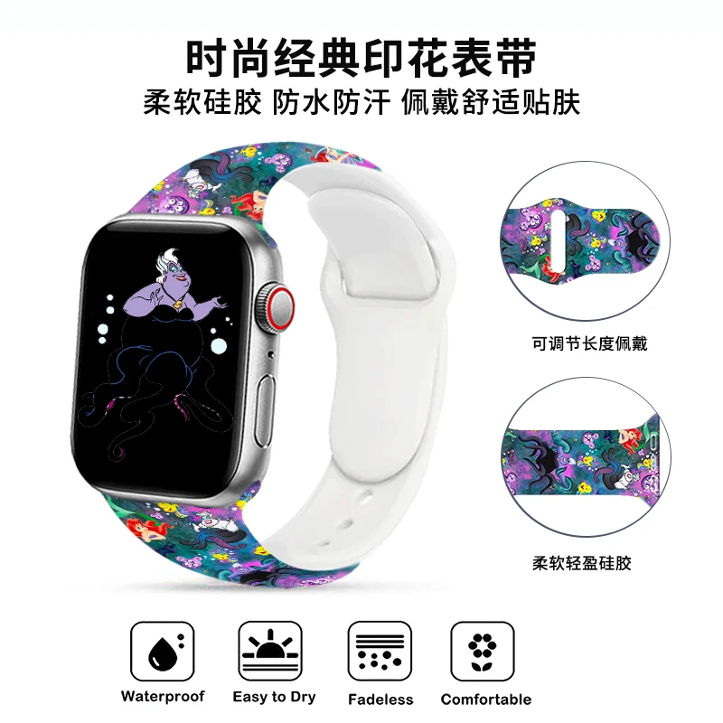 Disney Ursula Series Bedrucktes Armband für Apple Watch 11 10 9, Silikonband, austauschbares Armband für iWatch 46/44/42/41 mm Armband
