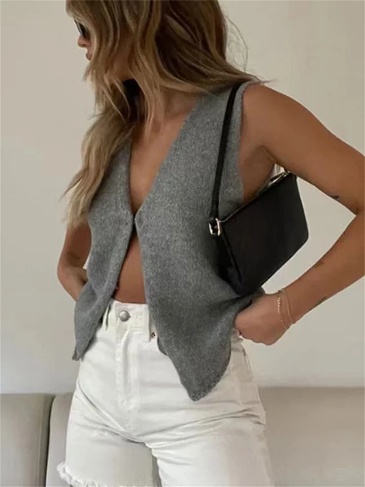 Women's V-Neck Knit Cardigan Summer Vest Slim Fit
