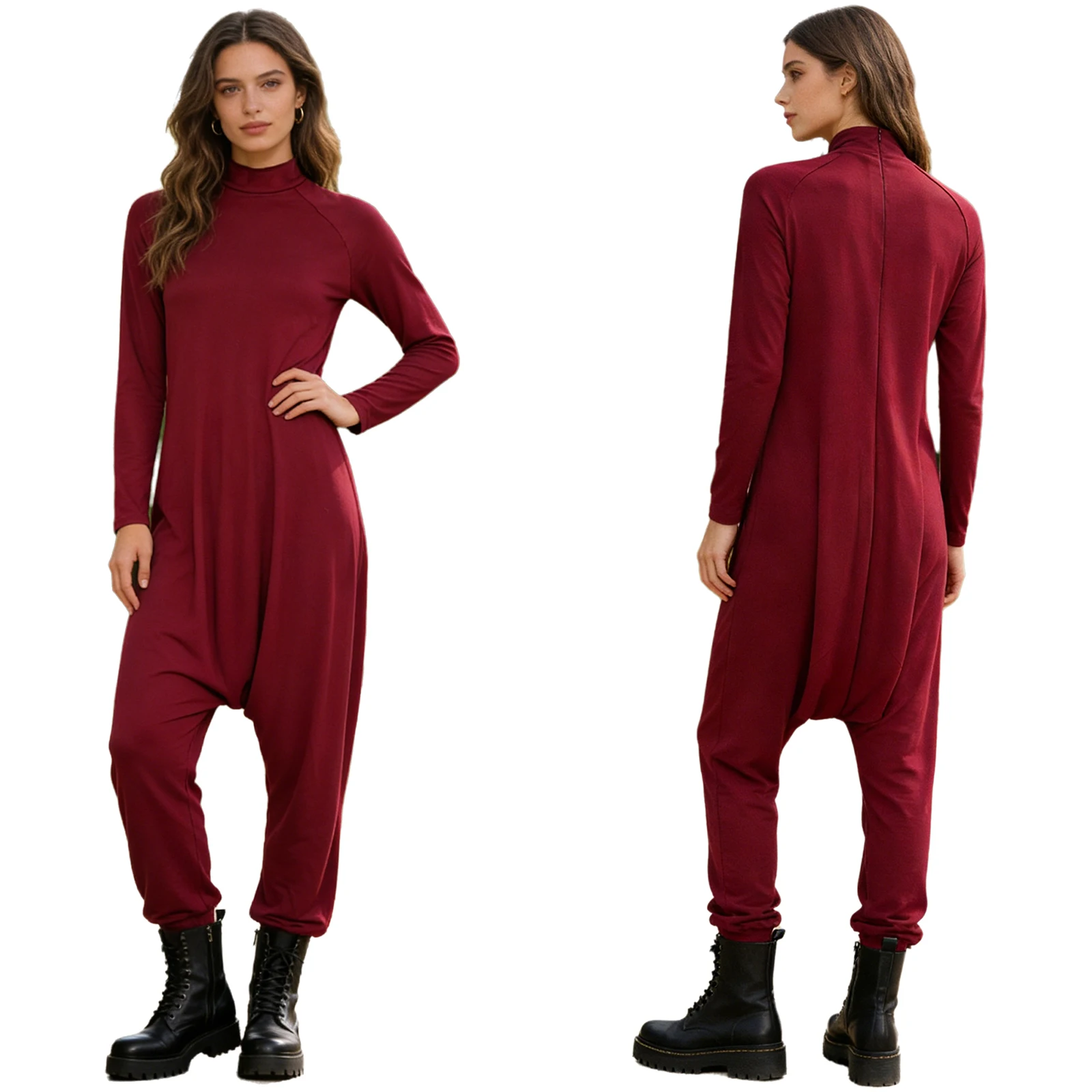 

Womens Fashion Baggy Jumpsuit Flightsuit Long Sleeve Back Invisible Zipper Loose Bodysuit for Casual Daily Life Party Sports