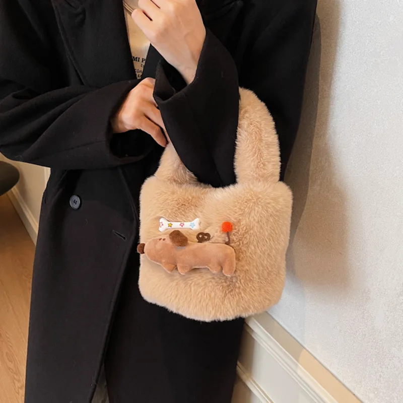 

Fashion Design Velvet Small Shoulder Bag For Women 2024 Winter New Tend Female Hand Bag Tote Bags Handbags And Purses