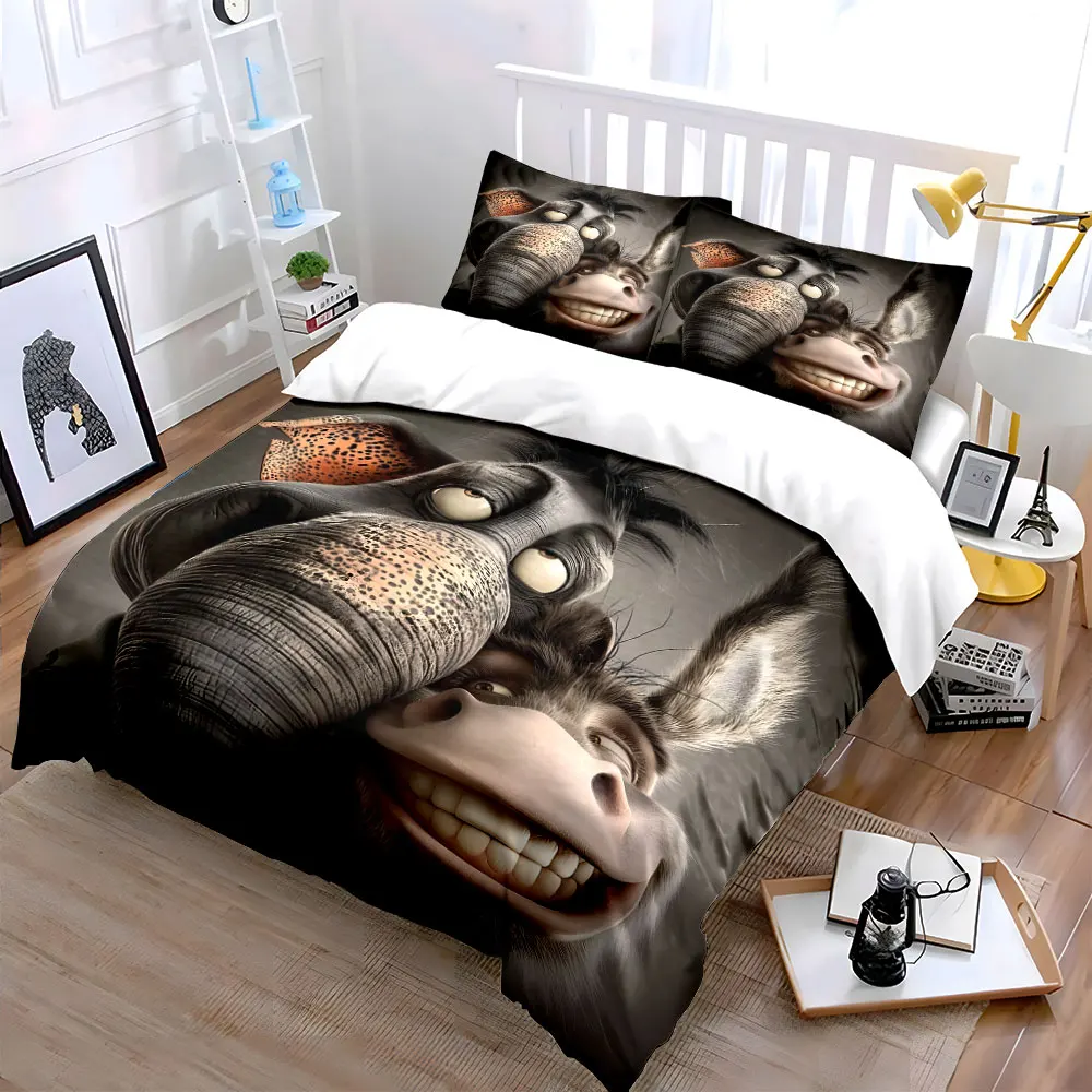 Smiling anthropomorphic animal face Bedding Set for Kids Luxury Gift 3pcs Digital Print Comforter Set Soft Comfortable