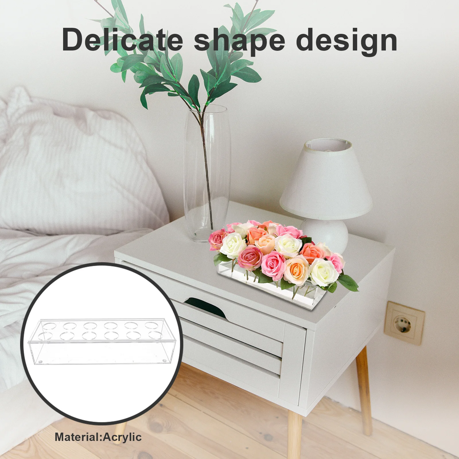 

Rectangular Acrylic Flower Vase Durable Craftsmanship Lightweight Decorative Flower Pot for Desktop Shelf Room Decoration