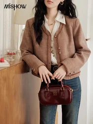 MISHOW Brick Red Retro Fragrant Short Jacket for Women 2024 Autumn French Commuter Top O Neck Single Breasted Coats MXD43W0409