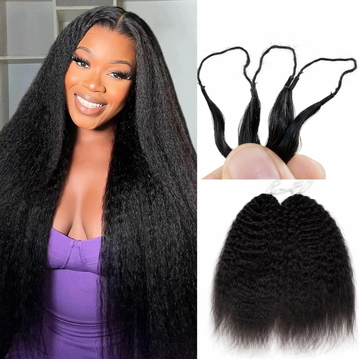 

Бесшовные предварительно разделенные косы для плетения, натуральные волосы для афро-причесок, кудрявые, прямые, невидимые, с нитью, для женщин