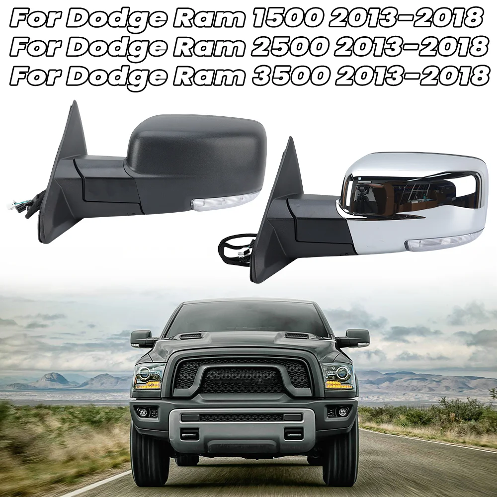 Conjunto de espejo lateral para Dodge Ram 1500 2500 3500 2013-2018, lámparas duales plegables con calefacción, espejo retrovisor, accesorios para coche