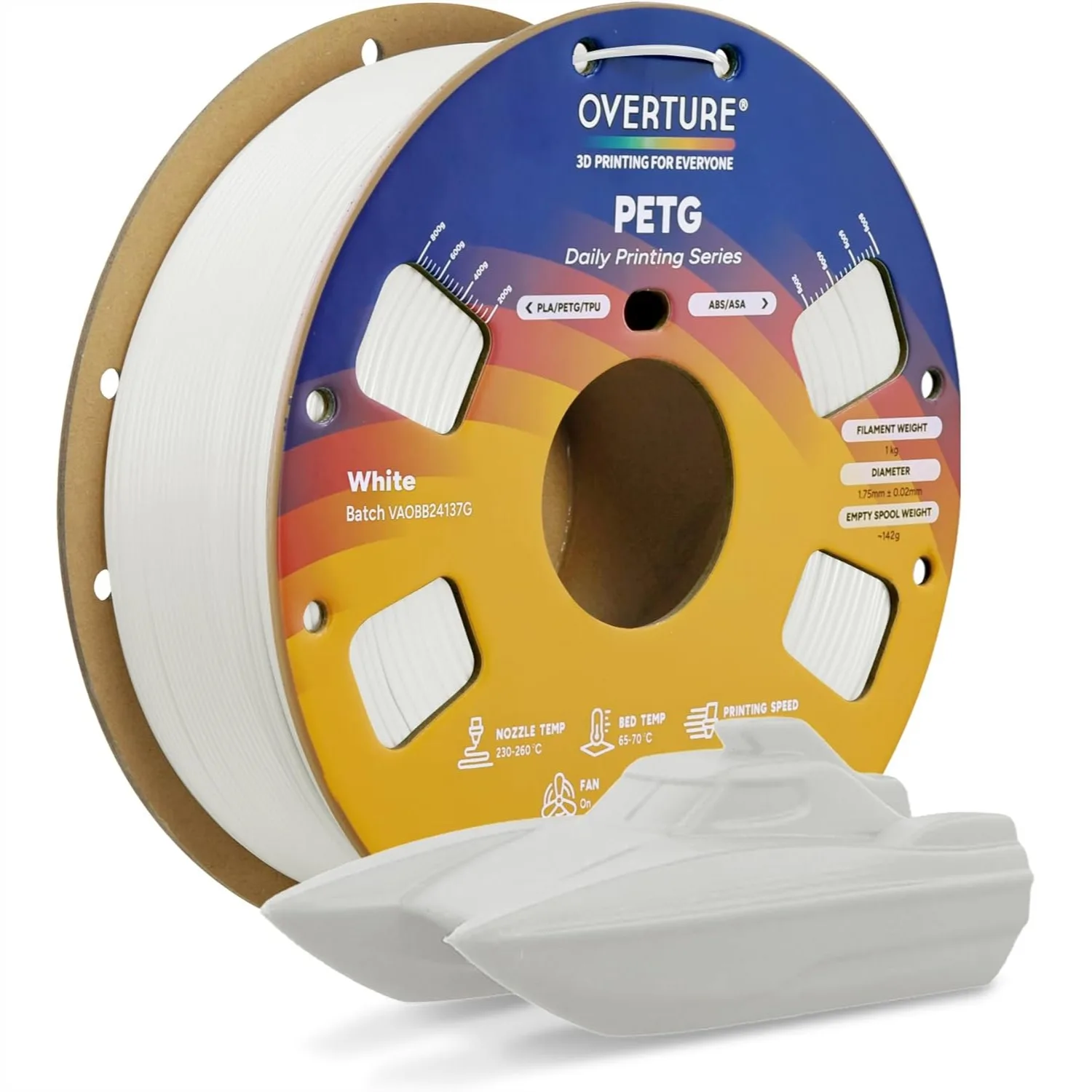 

PETG 3D Printer Filament 1.75mm, Neatly Wound 1kg Spool, Strong Toughness with +/-0.02mm Accuracy for FDM Printers