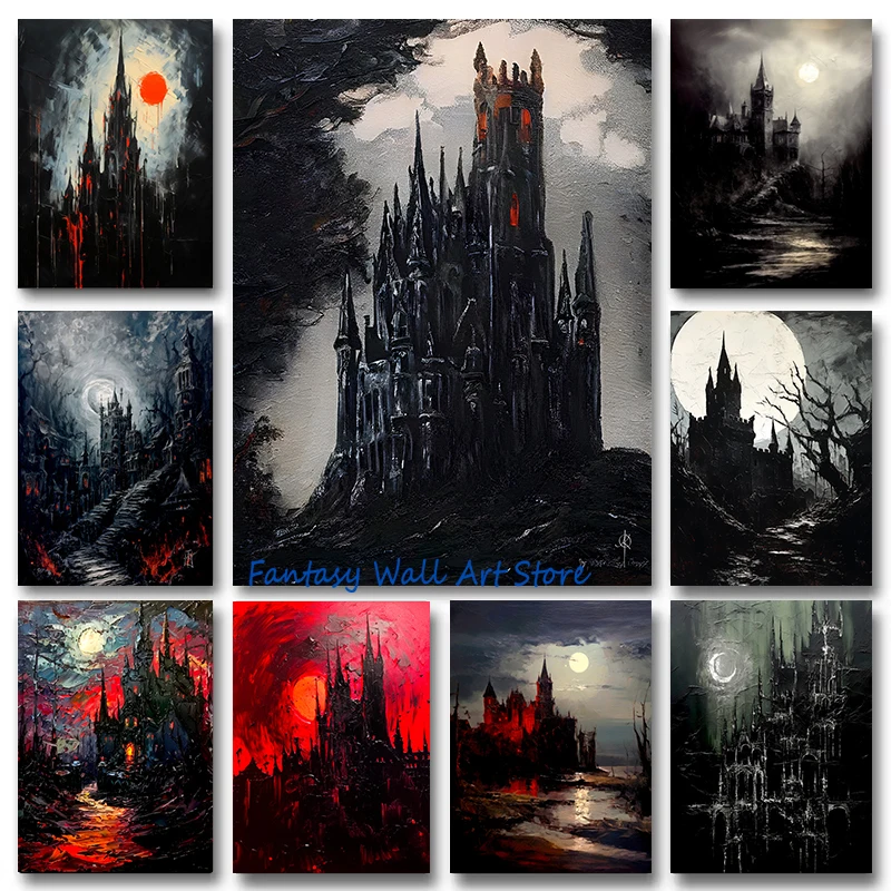 Dark Castle Gothic Terror Castle Dracula House Mythology Folk Tale Horror Dark Academy Poster Canvas Painting Wall Picture Decor