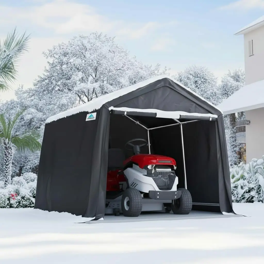 

Усиленный переносной навес-тент 10x10 с рулонными дверями на молнии, вентиляцией, для снегоходов и садового инвентаря, серый, на заказ