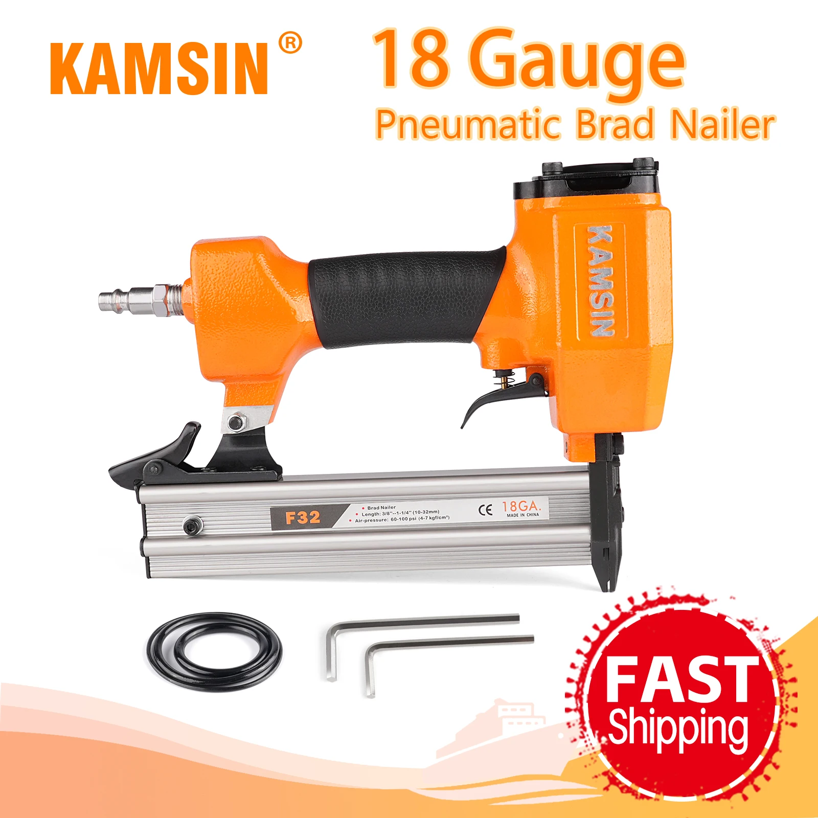 

KAMSIN-Air Power Finish Nail Gun, F32, 18 Gauge, Compact Brad Nailer, Fits 10-32mm Nails, DIY Project, Furniture