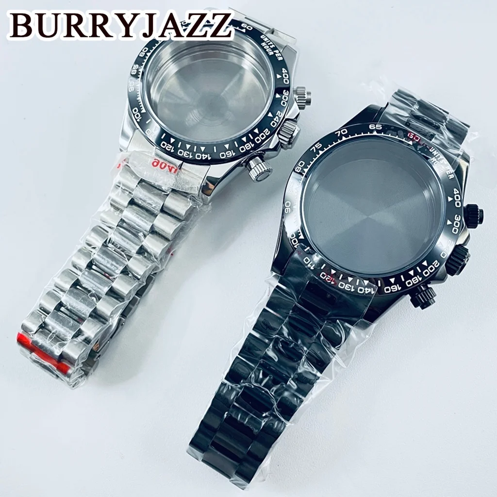 40mm Daytona Style Watch Case Set With Sapphire Glass 316L Stainless Steel Timing Modification Kit Fit VK63 VK64 Quartz Movement