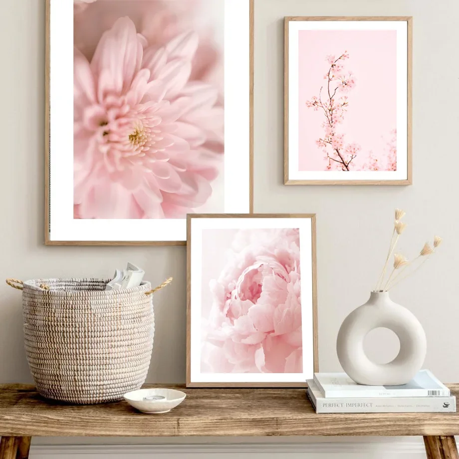 Pink Rose Orchid Peony Blooming Stamens Nordic Posters And Prints Canvas Painting Wall Art Pictures For Living Room Home Decor