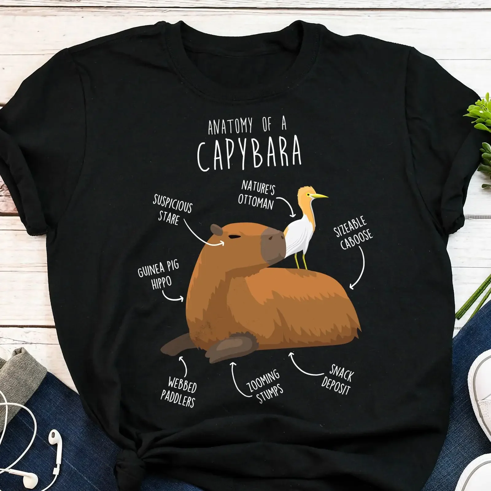 Funny Anatomy of A Capybara T Shirt Cute Animal Lover Casual for Rodent Cavy Nature vintage Washed homme Slightly streetwear