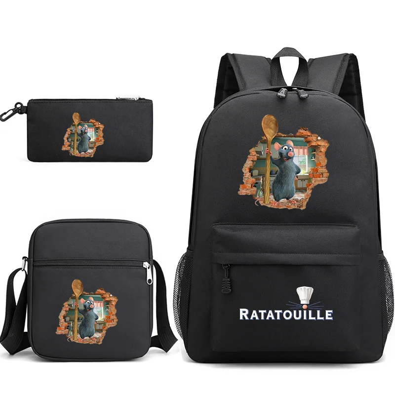 3pcs Disney Ratatouille Teenager Students Backpacks Schoolbags Pencil Case Shoulder Bags Boys Girls School Bags Sets