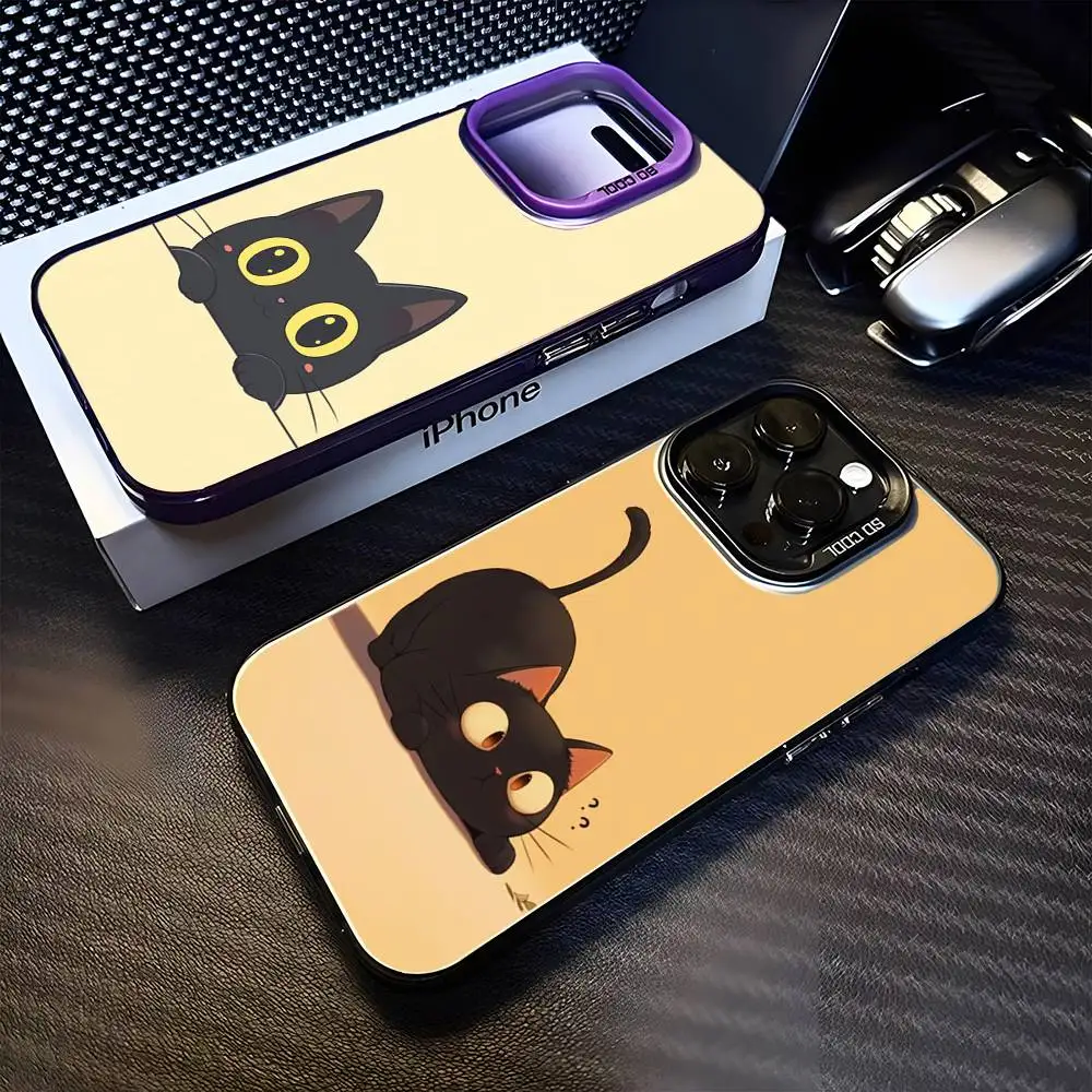 

little black cat Phone Case For iPhone17,16,15,14,13,12,11 Plus,Pro Max Purple Matte Shockproof Cover