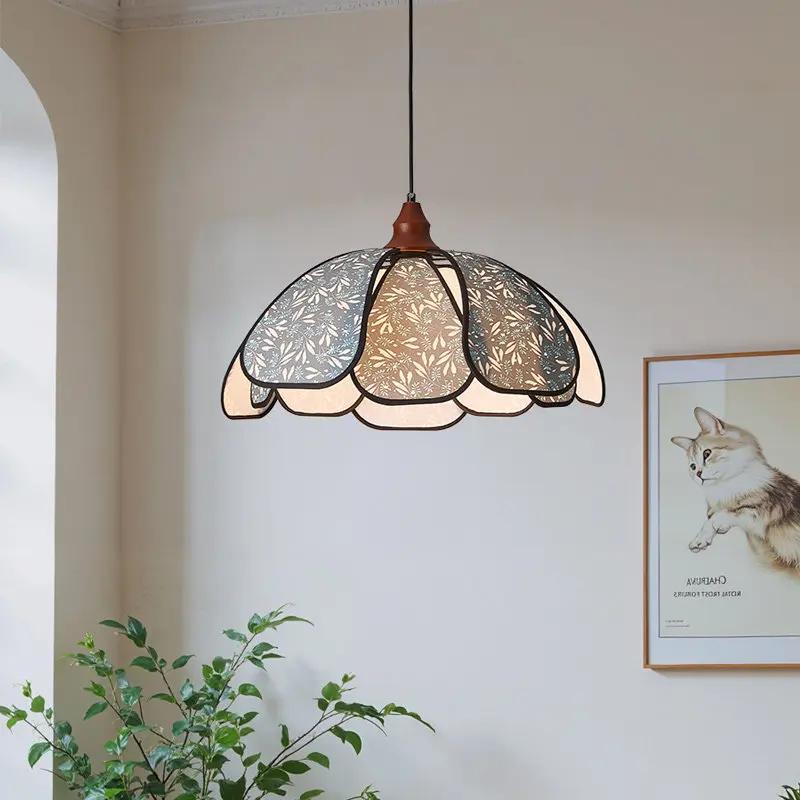 

French medieval style bedroom LED pendant light, modern fabric aesthetic art, wabi sabi style living room dining room light