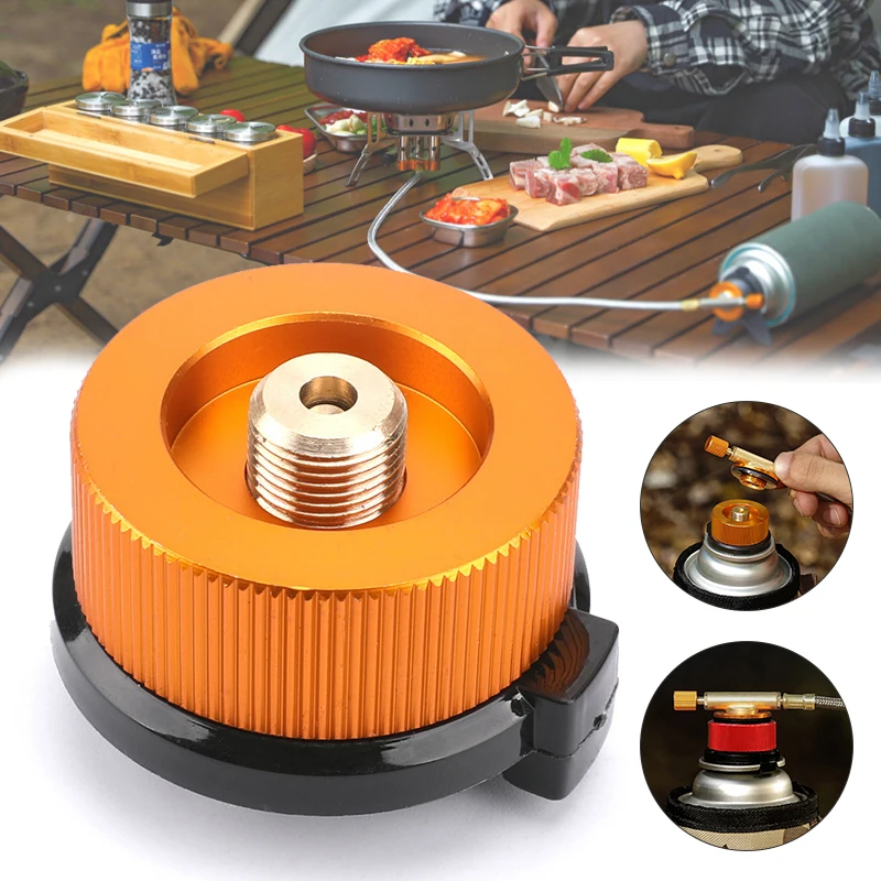 Adaptador de quemador de estufa para acampar al aire libre, conector convertidor de horno de tipo dividido, adaptador de cilindro de tanque de cartucho de Gas de apagado automático