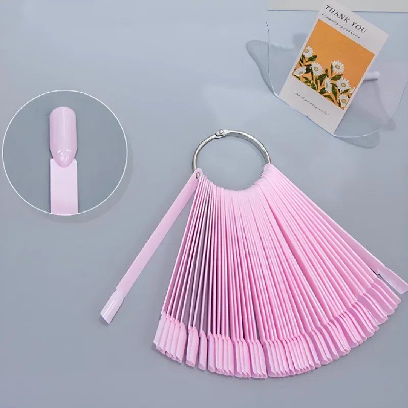 50pcs False Nail Tips Swatches Color Card Display Chart  Fingernail Full Color Fan with Ring Practise Fake Nail Card Detachable