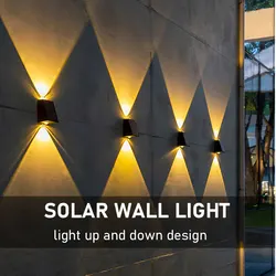 Solar lâmpada de parede à prova dwaterproof água solar luzes led ao ar livre para cima e para baixo iluminação luminosa movido a energia solar para jardim pátio rua luz