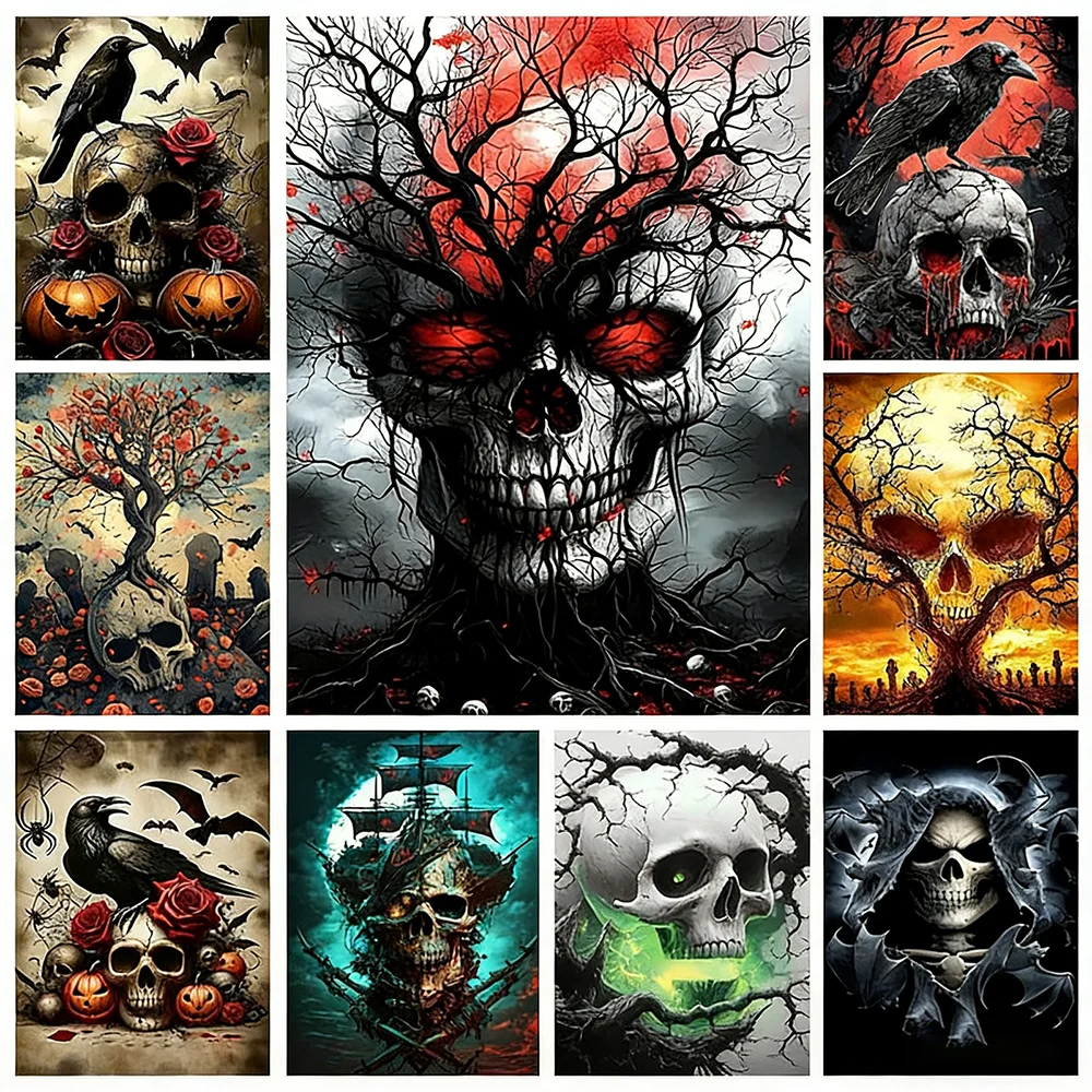 Gothic Skull DIY 5D Diamond Painting Kits, Halloween Rhinestone Diamond Art, Spooky Home Decor Crafts, Perfect Gifts for Adults