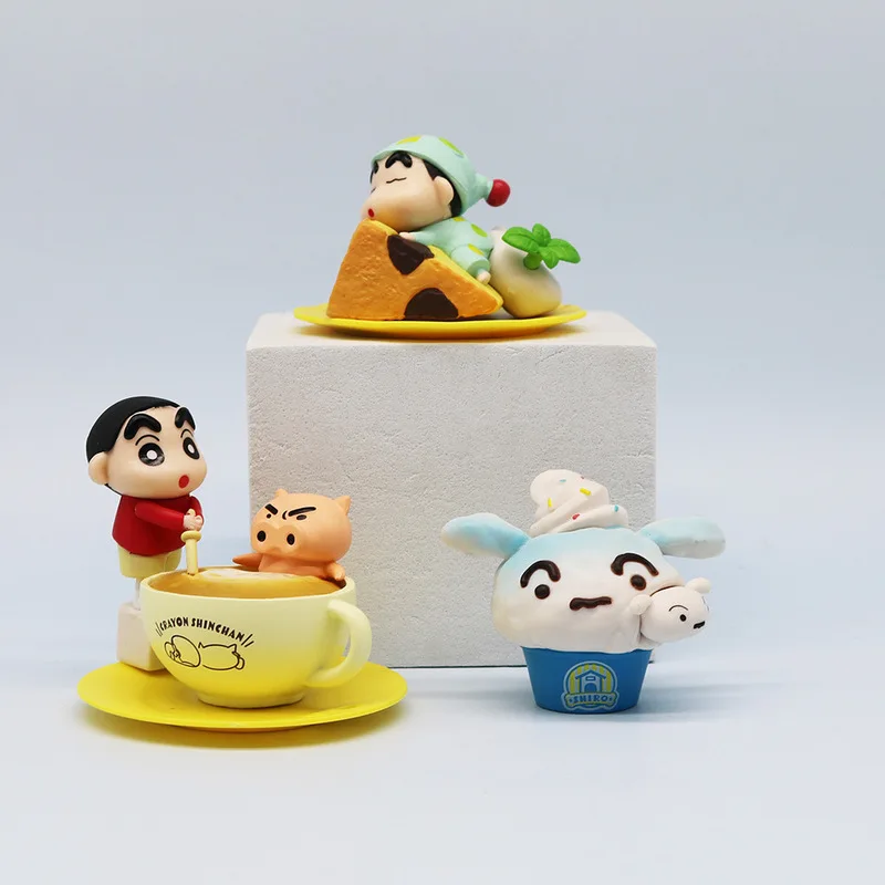 Figurines de Dessin Animé Shin Chan pour Enfant, Collection d'Ornements de Gâteau au Beurre, Modèle Kawaii, Cadeau, 6 Pièces