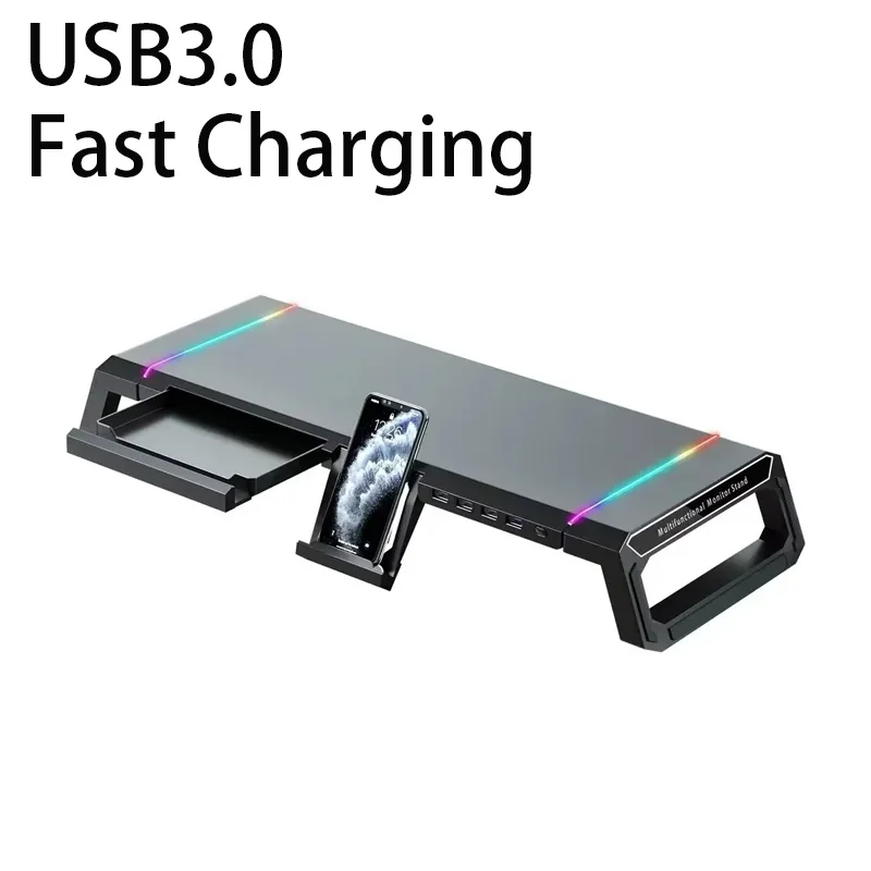 

Computer Monitor Stand Laptop Holder Desk Keyboard Storage Space Bar Aluminum Laptop Monitor Stand With USB3.0 Fast Charging