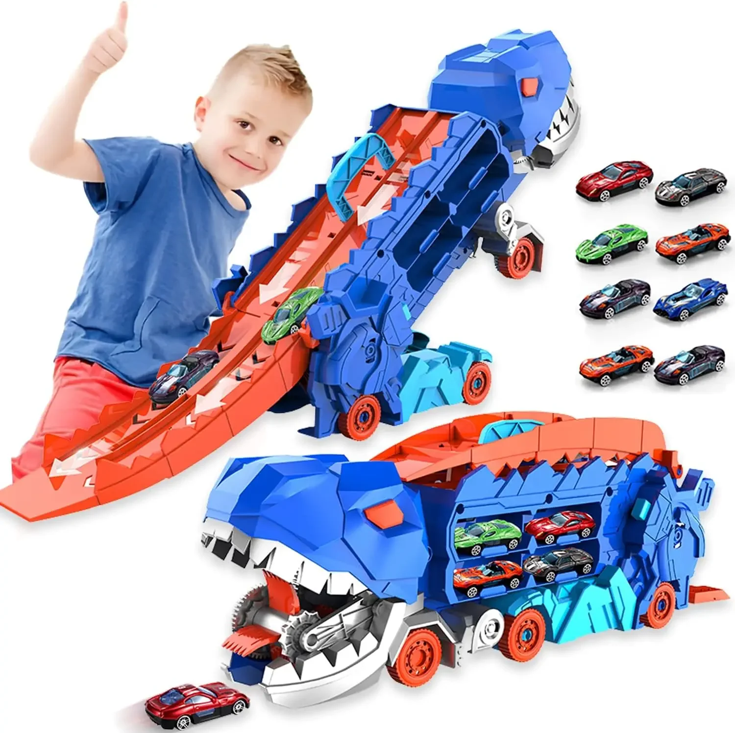 The Kids Truck Dinosaur Transporter Toys Cars Educational Model Toys Alloy Transforming Dinosaur Transport Car Toy for Childrens