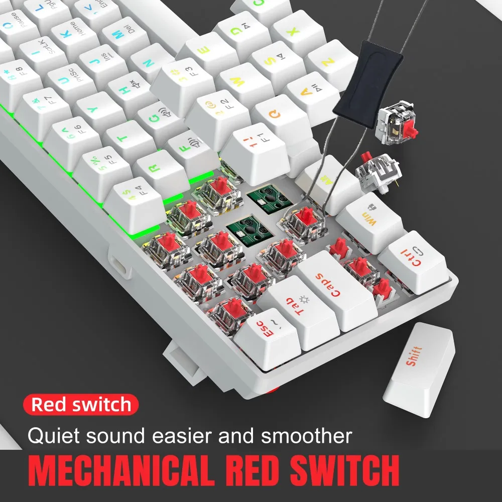 61 Keys Hot Swappable Mechanical Keyboard Red Switch RGB 21 Modes Type C Detachable Cable Portable Gaming Keyboard For PC Laptop