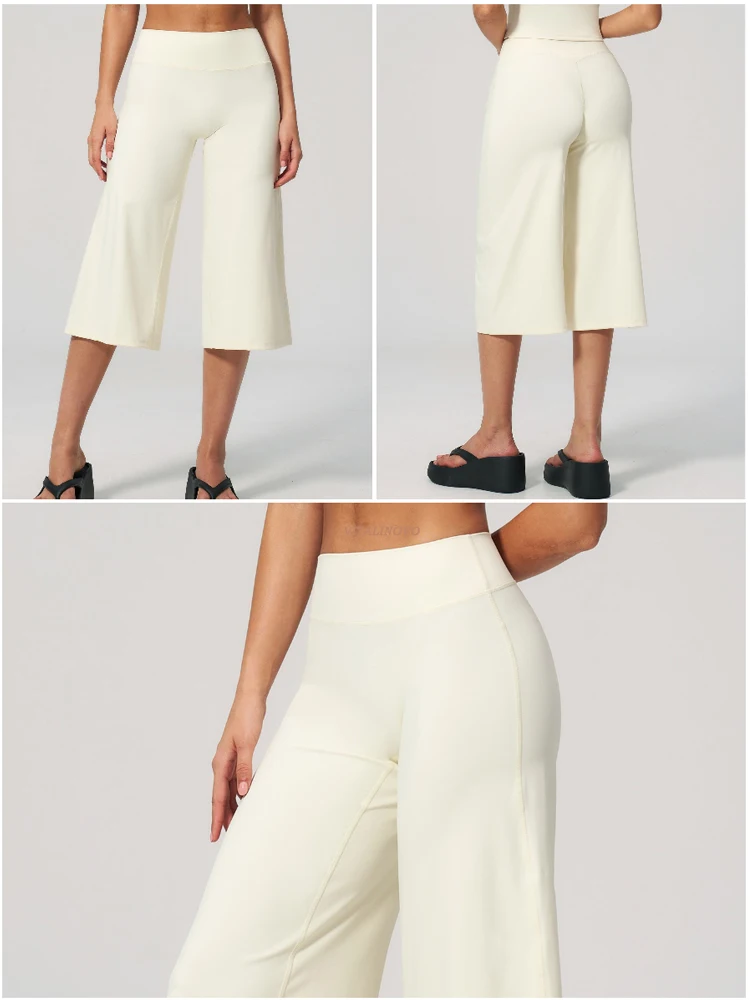 VITALINOVO Capri-Hose für Damen, hohe Taille, ohne Taschen, Damen-Caprihose, Workout-Yoga-Hose, lockere, gerade geschnittene Reise-Crop-Hose – Detail 5