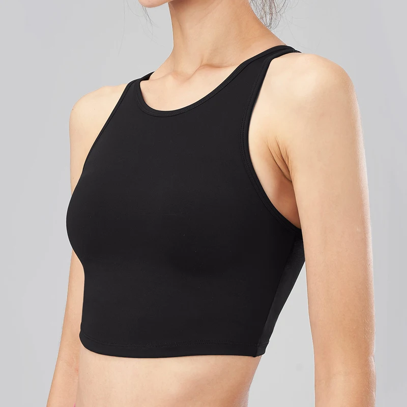 Racerback Tank tanpa lengan wanita, rompi dasar olahraga Bustier Streetwear Crop Top seksi Fitness cepat kering latihan Yoga ramping musim panas