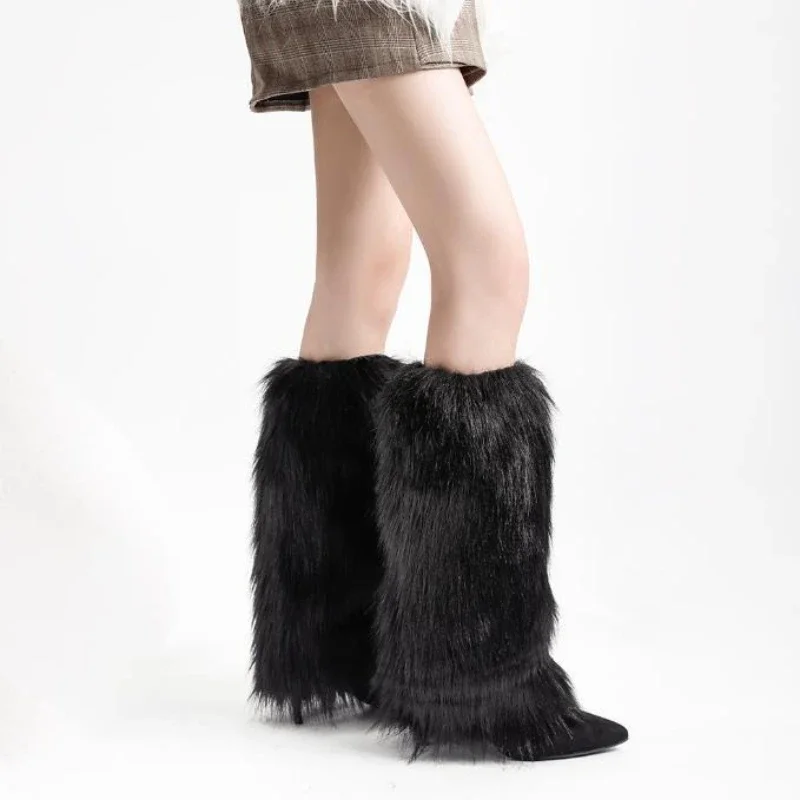 

1 Pairs White Faux Fur Leg Warmers Boot Covers Y2K Goth Solid Leg Socks Punk Jk Knee-length Hiphop Fashion Girls Warm Sock Women