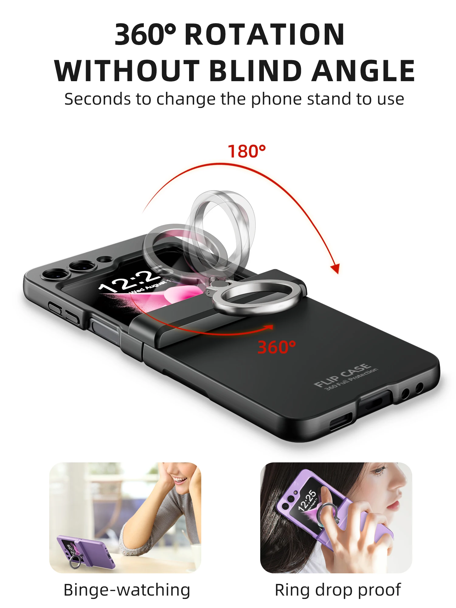 For Samsung Galaxy Z Flip 5 Case Colorful Ultra Thin Skin Friendly Matte Folding Hingle Ring Bracket With Mirror Film Hard Cover