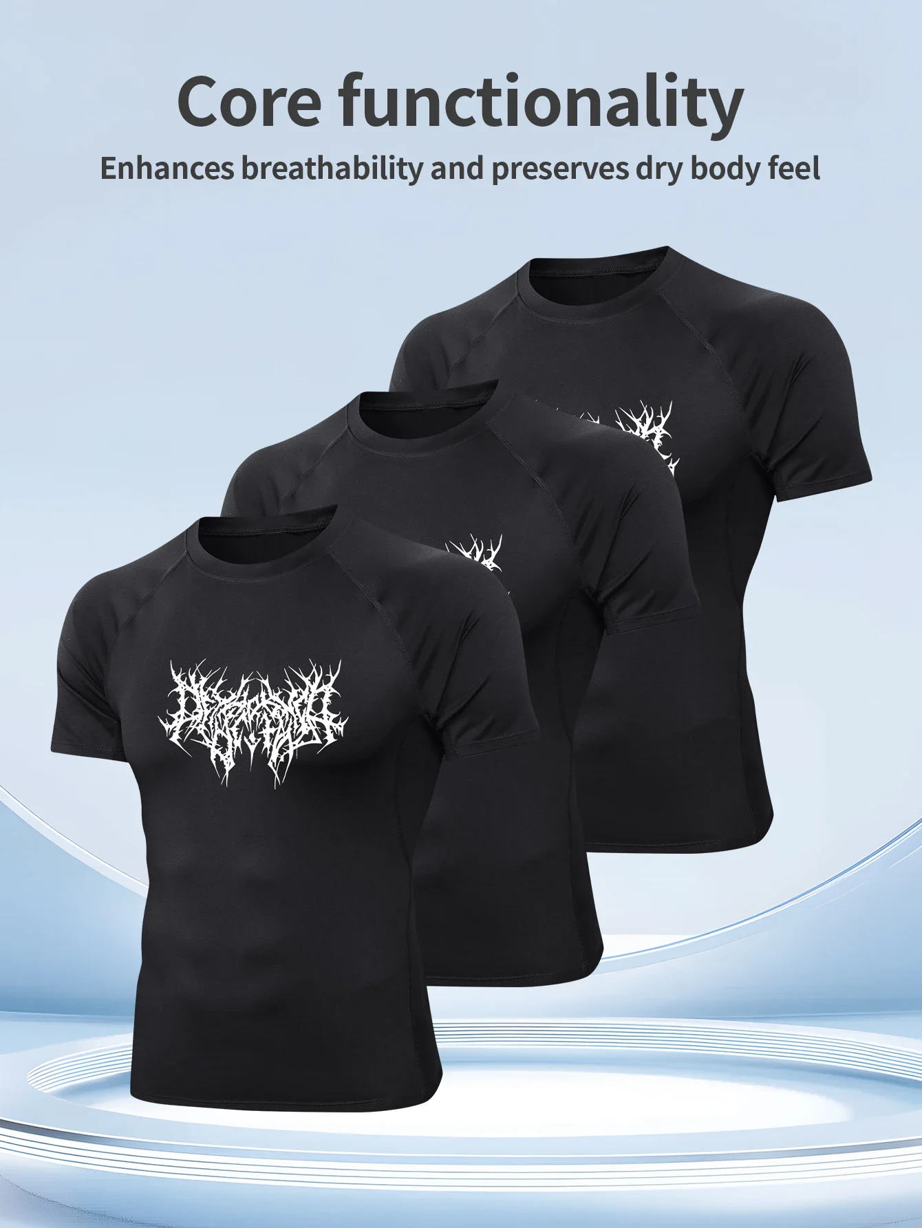 

3-piece men's outdoor sports short-sleeved shirt, elastic quick-drying fitness compression tight T-shirt