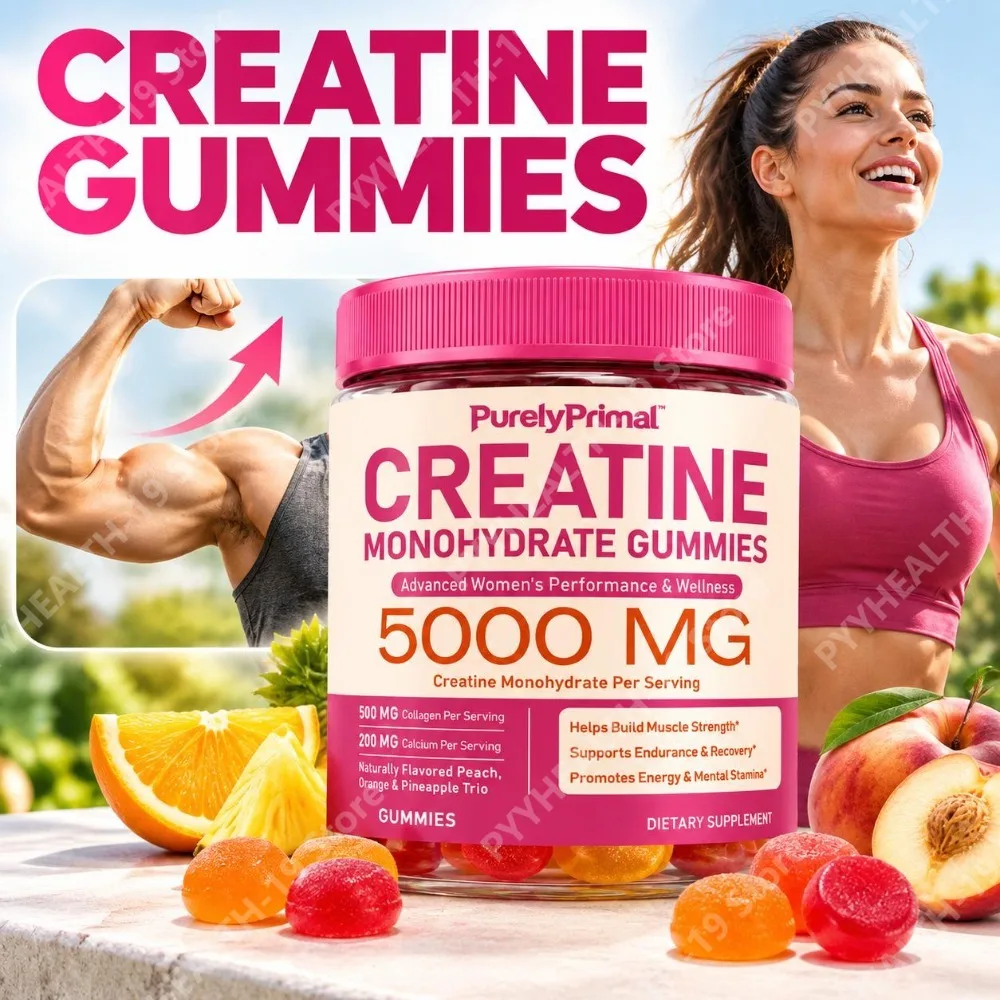 Creatine Monohydrate Gummies 5000mg for Women, Muscle Strength & Recovery Support with Collagen Vitamin D3 & Calcium 30 Servings