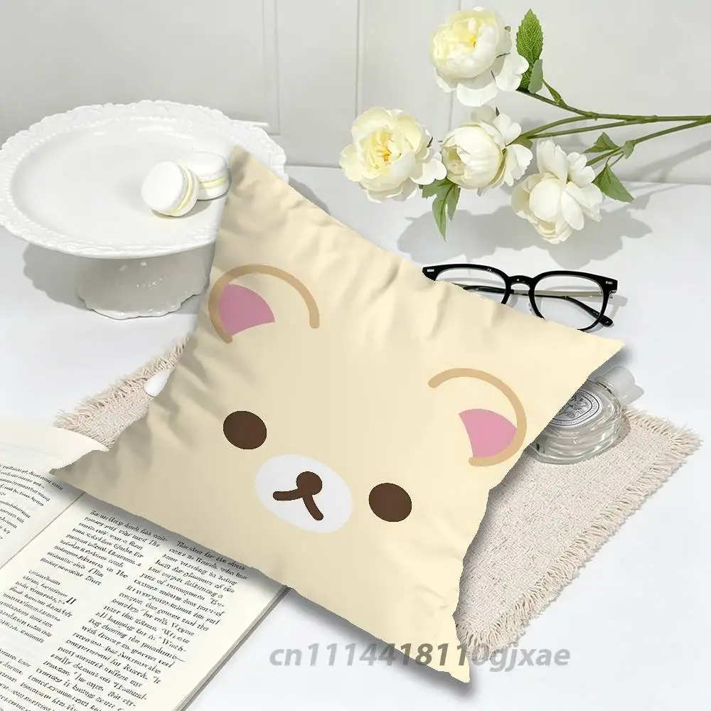 Cute R-Rilakkumas-S Bear Pillow Case For Home Bedroom Car Office Decoration Living Room Sofa Cushion Cover Suitable