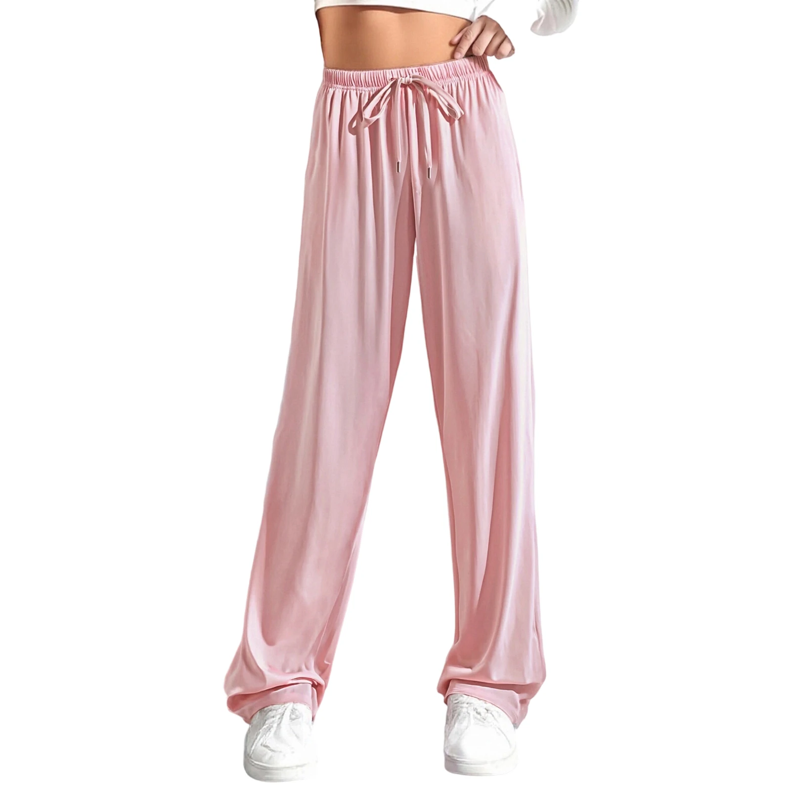 

Женские весенне-летние мешковатые брюки, однотонные свободные широкие брюки на шнурке