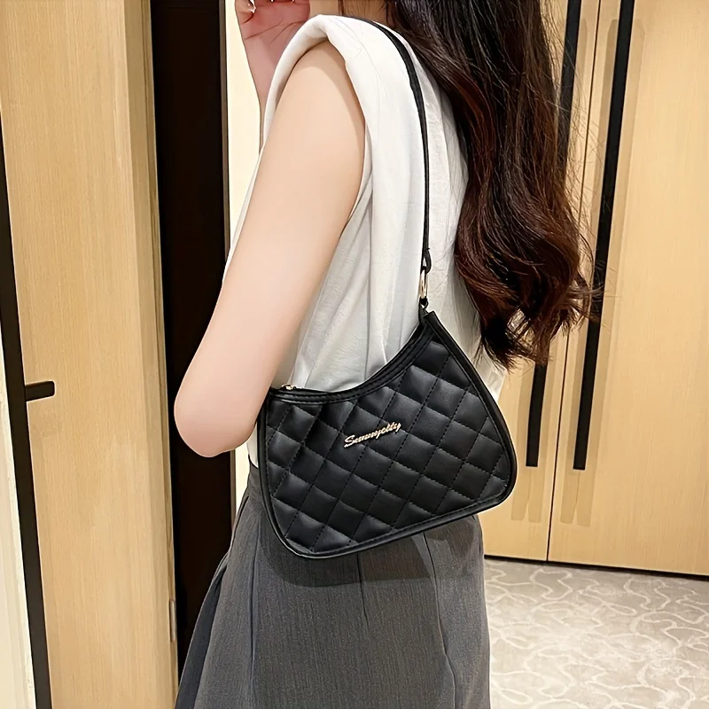 # 242 # rhombus quilted armpit bag, lady HOBO bag, cute fashion lady small single shoulder bag, zippered casual shoulder bag (21 image 2