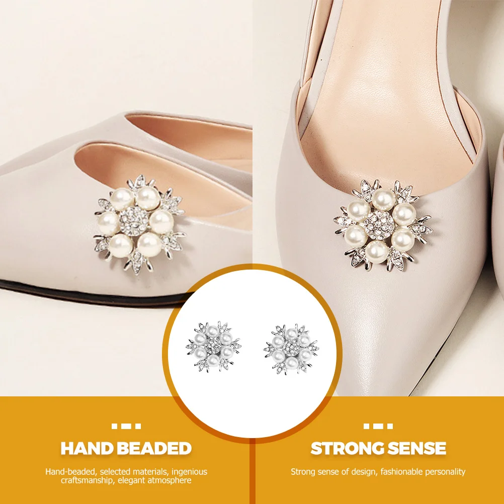 

2pcs Pearl Crystal Clips Bridal Clip Detachable Shoe Jewelry For Bridal Party Street Photo Decor Shoe Accessories